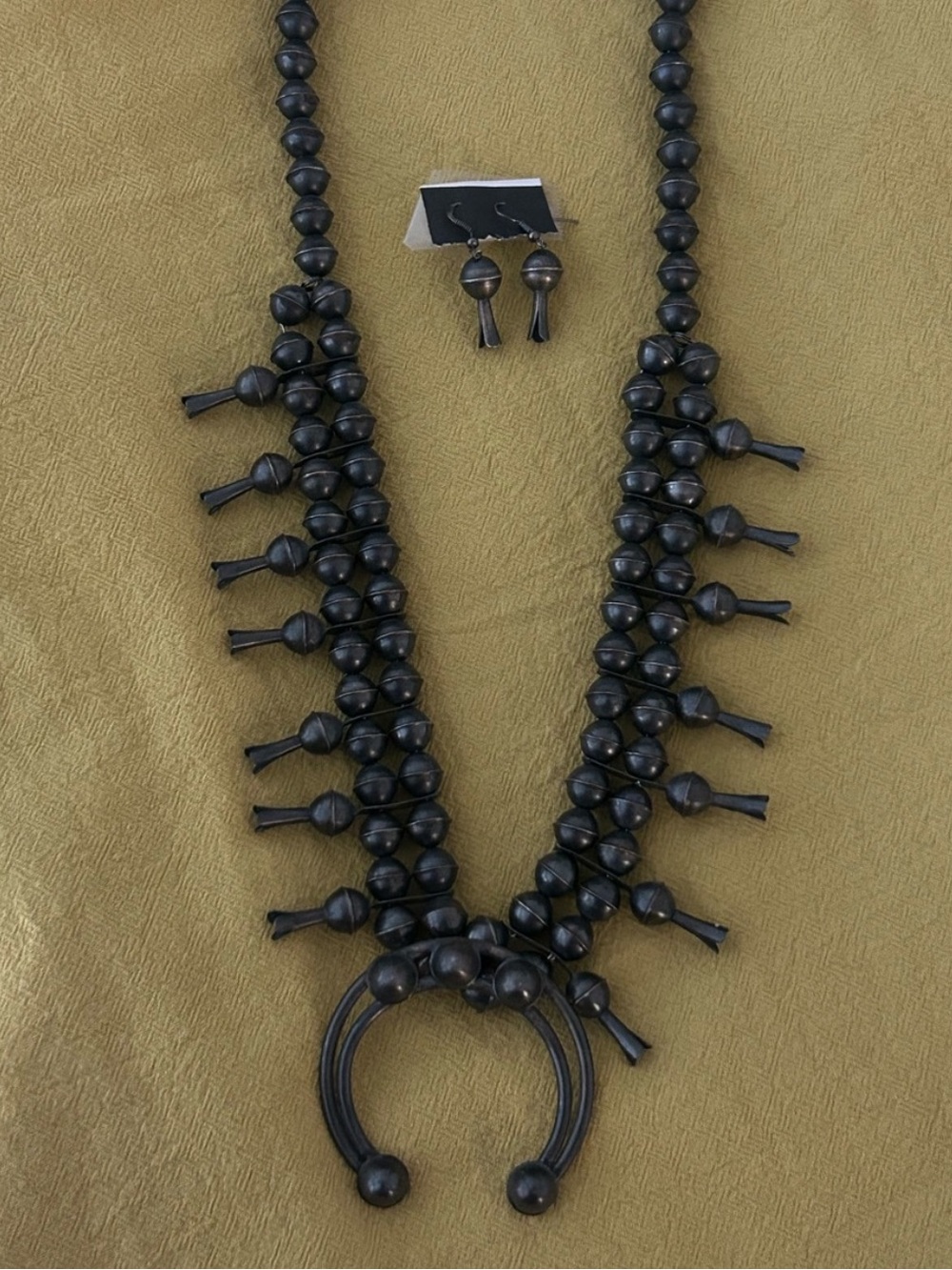 Authentic Navajo Sterling signed squash w/ earrings